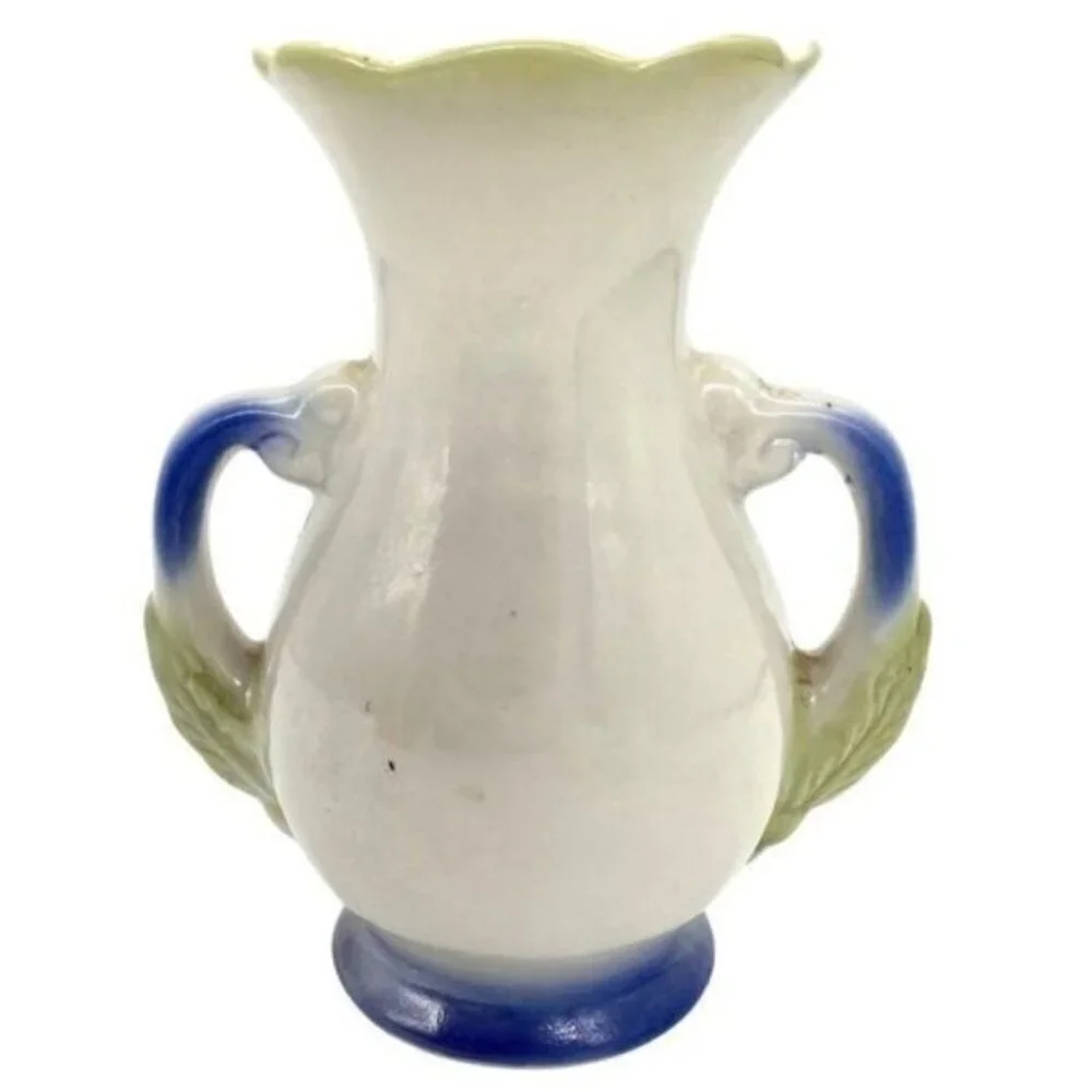 Vintage Lusterware Double Handle Floral Bud Vase Brazil - Picture 6 of 8